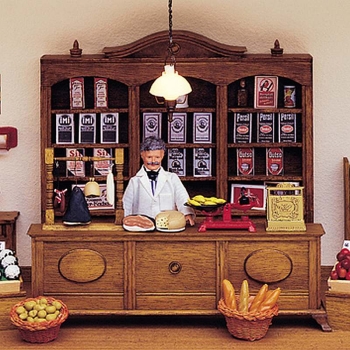 Shop counter with glass and wood front